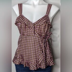 Nanette Lepore Pink and Green Silk Polka Dot Top, Sz. S